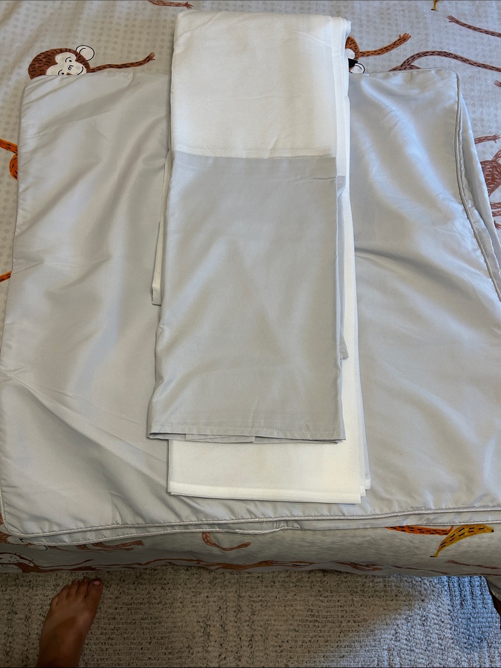 Neutral Gray and White king bed skirt and euro shams